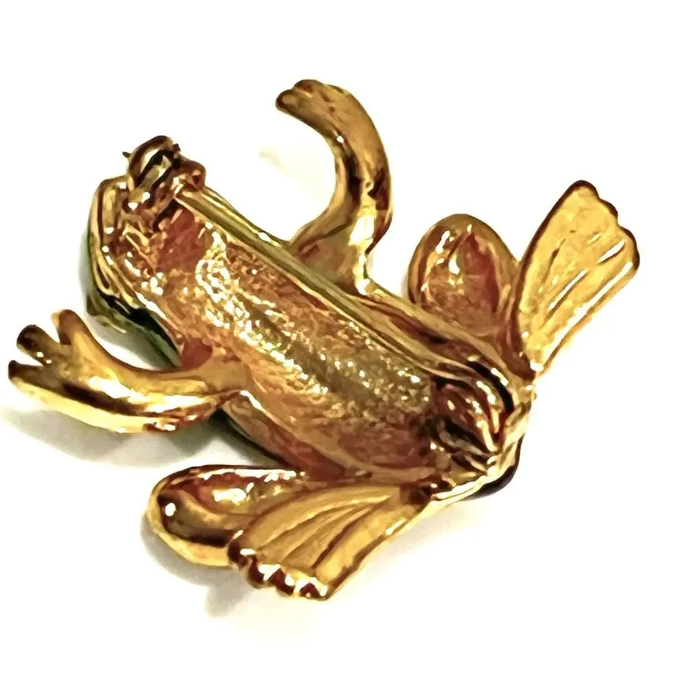 Frog Brooch Pin Enameled Gold 1